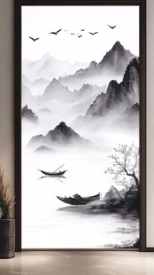中式水墨山水玄关装饰画