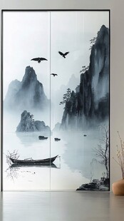 中式水墨山水移门装饰画