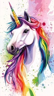 梦幻独角兽水彩艺术头像