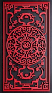 中式红雕花板传统艺术美