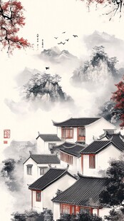 水墨江南民居 诗意山水景