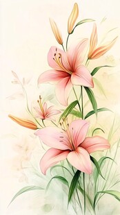 粉色百合插画 清新花卉风