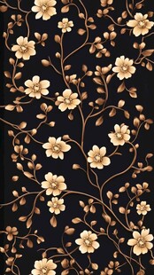 黑色背景金色花卉图案