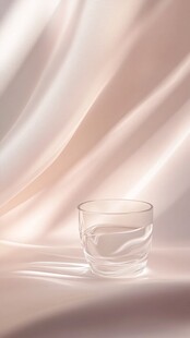 素色背景上的透明玻璃杯