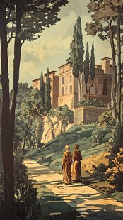 古典园林中漫步的优雅身影