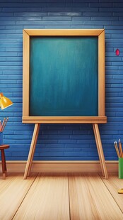 蓝色教室中的简约黑板场景