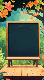 户外黑板置身缤纷花草间