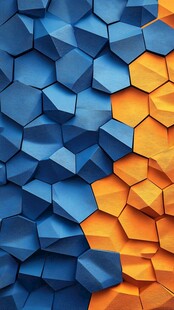 蓝橙几何立体蜂巢图案