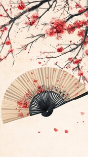 折扇伴红梅尽显东方雅韵
