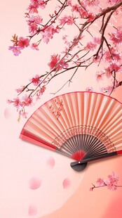 古风折扇与烂漫桃花景致