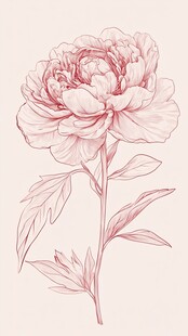 手绘粉色牡丹花图稿