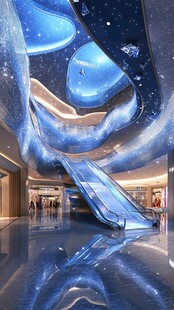 梦幻星空风商场自动扶梯景观
