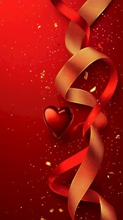 红色浪漫爱心彩带背景图