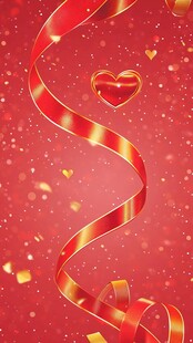 红色飘带爱心浪漫背景图