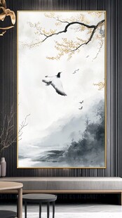 中式水墨飞鸟山水装饰画