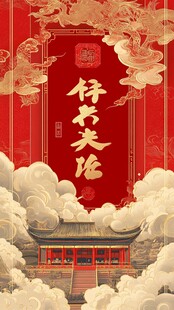 中式古典建筑祥云祈福图