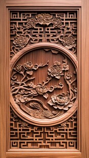 中式木雕牡丹花鸟装饰板