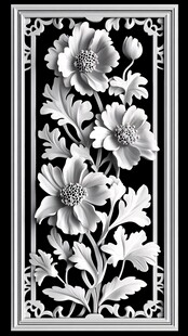 黑白花卉浮雕装饰图案