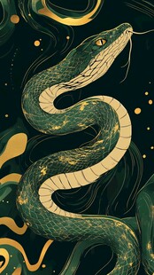 神秘灵蛇插画 金绿交织