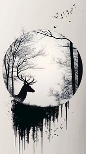 黑白鹿影 自然诗意幻想图景