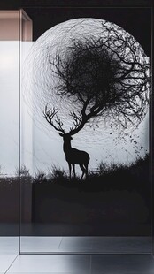 月夜下的麋鹿与梦幻之树