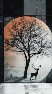 冬日孤树旁的优雅麋鹿