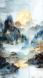 水墨山水间的静谧月色