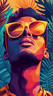 戴墨镜男子的多彩热带形象