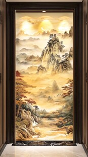 金色山水玄关壁画