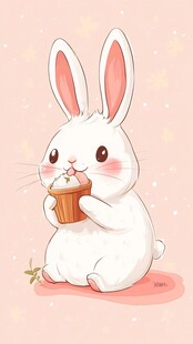 可爱白兔捧蛋糕萌趣画面