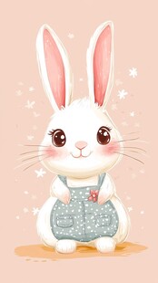可爱白兔穿背带裤插画