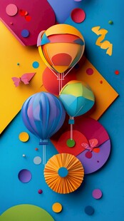 多彩立体热气球纸艺场景