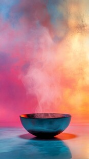梦幻氛围中冒着热气的碗
