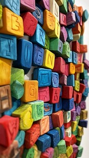 多彩字母积木墙面装饰