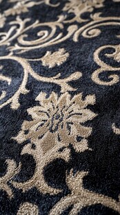 精致花纹黑色地毯特写