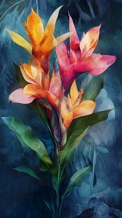 水彩绘绚烂美人蕉花卉图