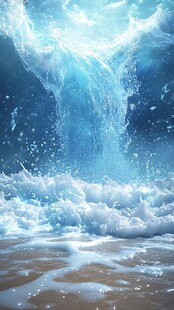 梦幻海浪冲击沙滩景象