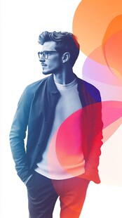 时尚男士侧身多彩背景形象