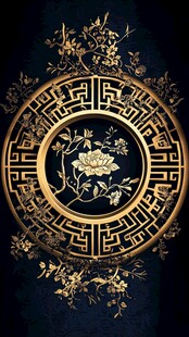 中式黑金莲花古典纹饰图案