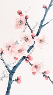 水墨粉梅图