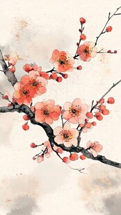 水墨红梅枝头绽放