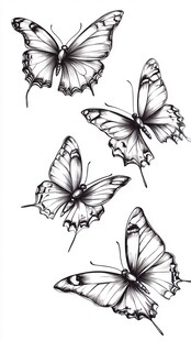 四只优雅蝴蝶黑白线稿图