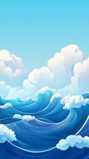 蓝色海浪与云端梦幻景象
