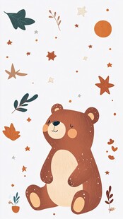 可爱小熊与秋日元素插画