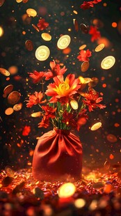 花绽钱袋 金币纷飞好兆头