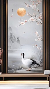 中式玄关仙鹤明月梅花图