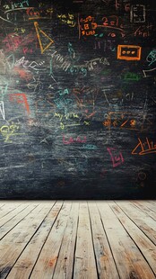 涂鸦黑板与木质地板场景