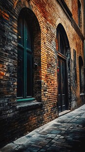 复古砖墙小巷的静谧景致