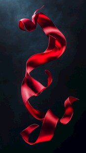 红色飘带舞动于暗色背景