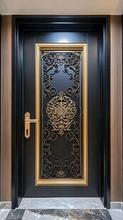奢华黑金雕花入户防盗门